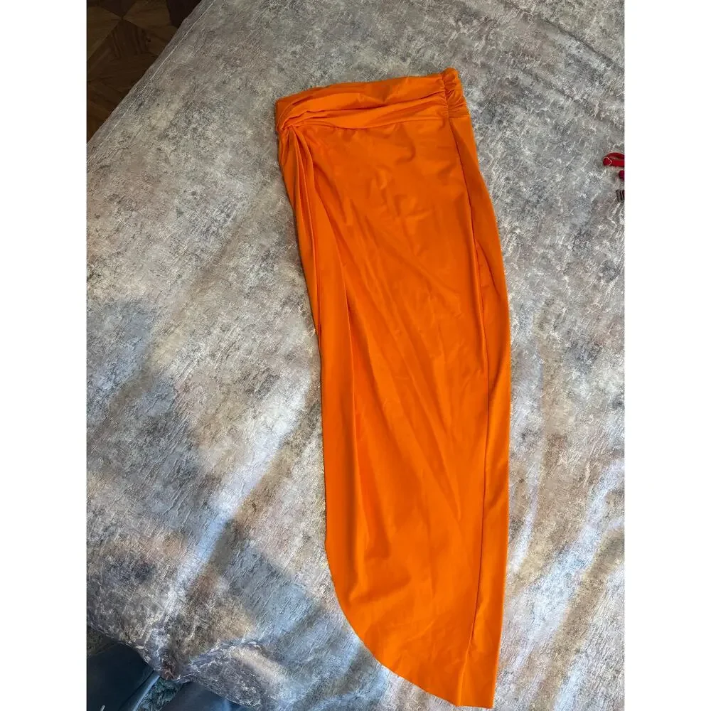 Skims Orange Bandeau Bikini Set + Matching Sarong Swim Skirt | 3-Piece